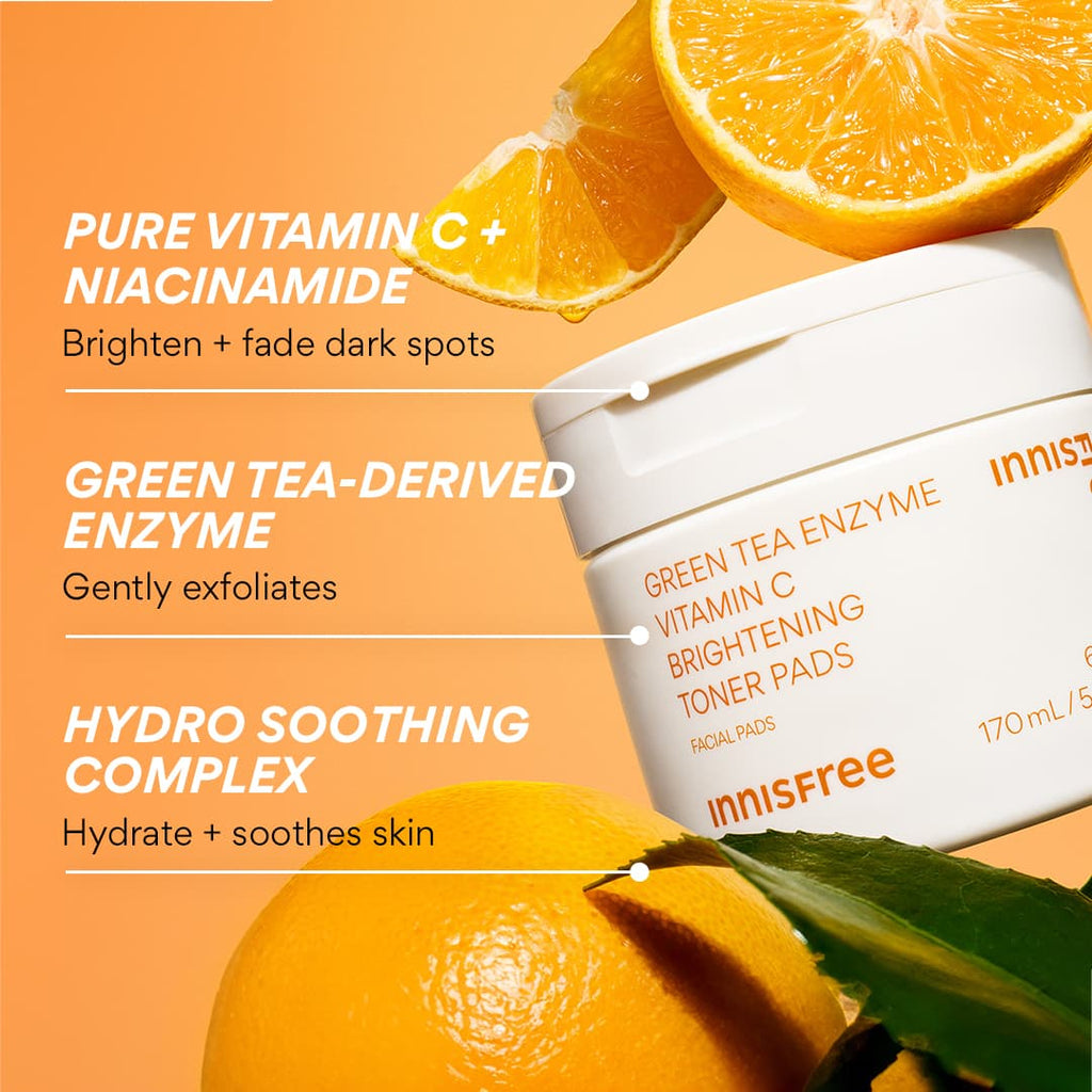 Green Tea Enzyme Vitamin C Brightening Toner Pads